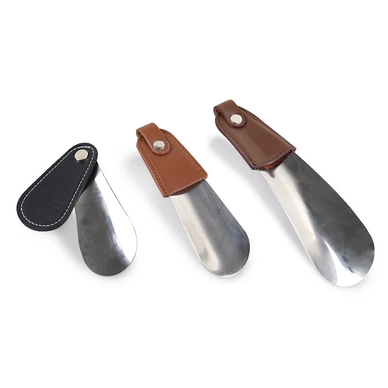 Портативный рожок для обуви металлическая ложка для обуви с кожаной ручкой Мокасины изготовлены из материала, насос с утепляющим слоем для пожилых людей нержавеющая сталь рожок для обуви