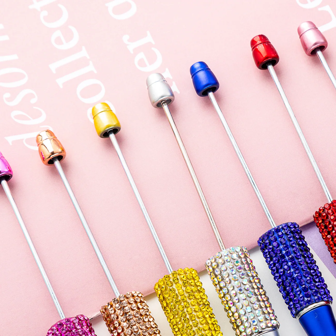 DIY Rhinestone Plastic Beadable Pen Refills Black Ink Smooth Writing Pen Refills Beaded Ballpoint Pen for DIY PPL Gift