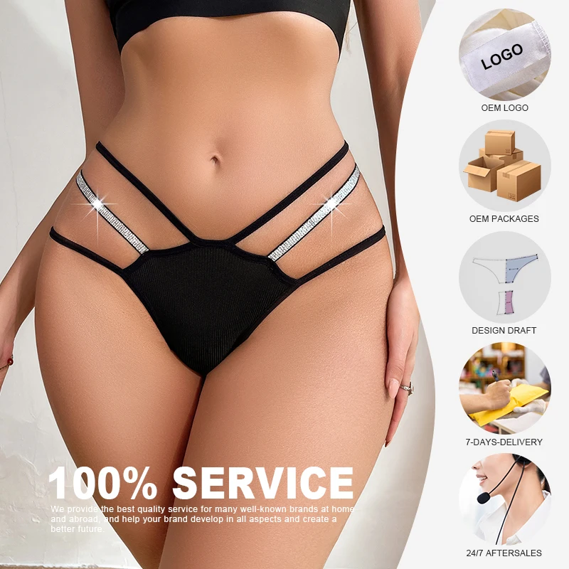 Wholesale Woman Shiny Belt Briefs Ladies Solid High-cut 3 Color Underwear Women Breathable Ribbed Cotton Panties