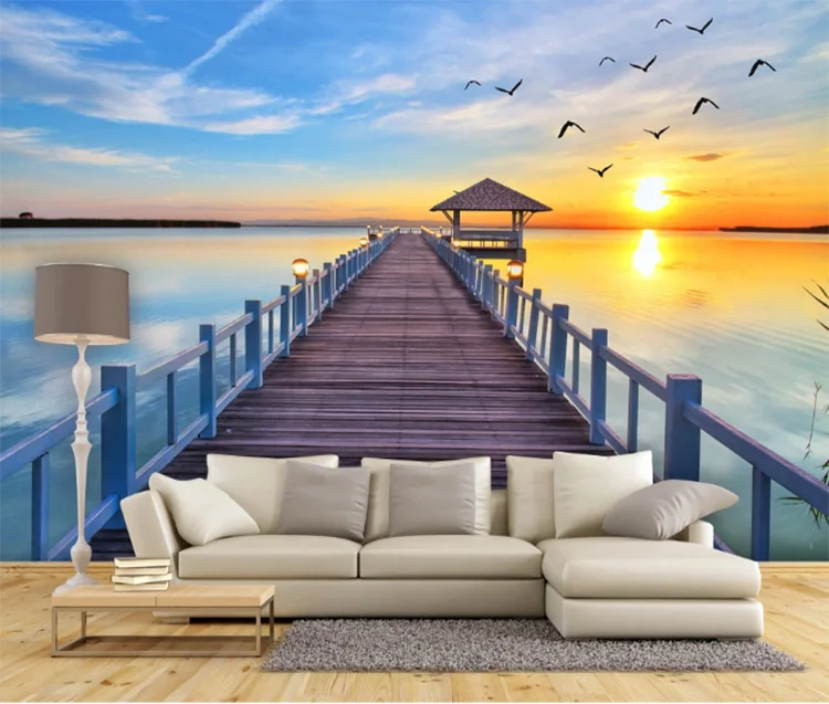 Maldives hotel bridge room wallpaper beautiful sea view 3d wallpaper home decoration