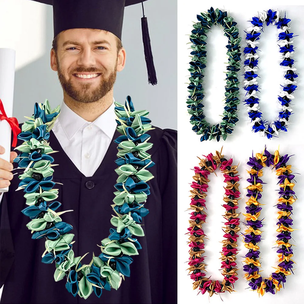 2024 Customized Hot Graduation Season Honor Ribbon Leis with Acrylic Hawaiian Kukui Nut Graduation Party Recognition Wreath