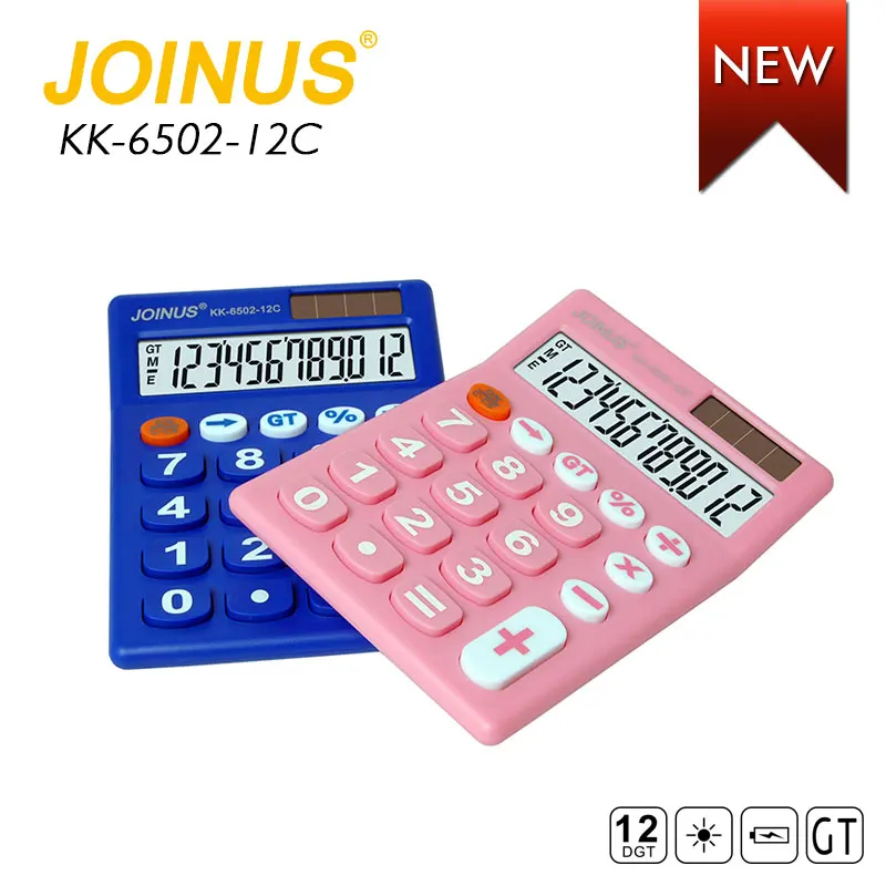 Beautifully Made pink Color 12-digit Solar Energy Type Desktop Calculator