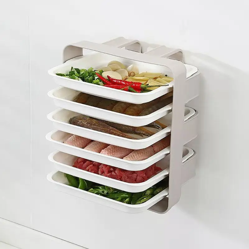 Kitchen Multi-Layers Hot Pot Side Dish Storage Rack Wall-Mounted