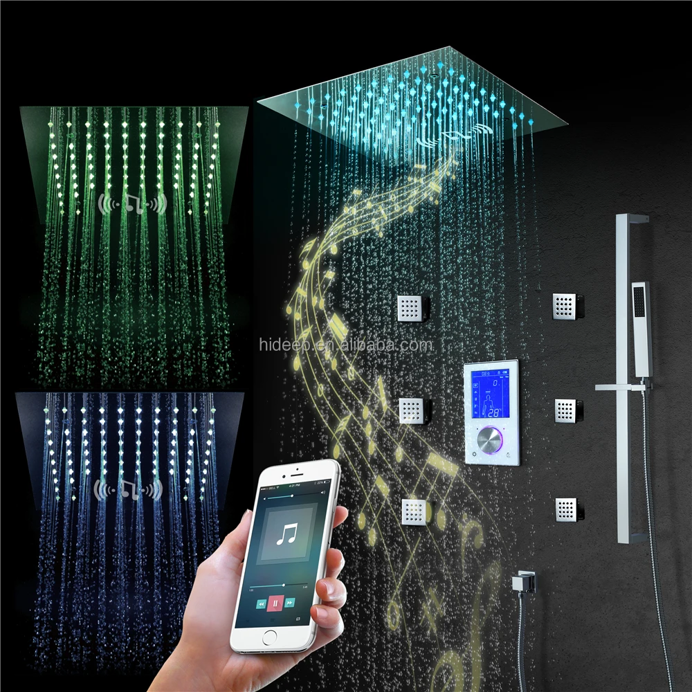 Ceiling Mounted LED Shower Head Build-in Music Speaker Hot Cold Touch Control Shower Valve Bathroom Shower Faucet Set