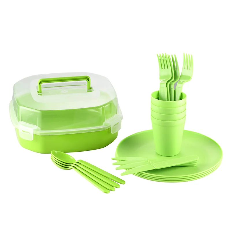 22pcs 26pcs portable lunch box plastic outdoor camping picnic tableware plastic dinnerware set