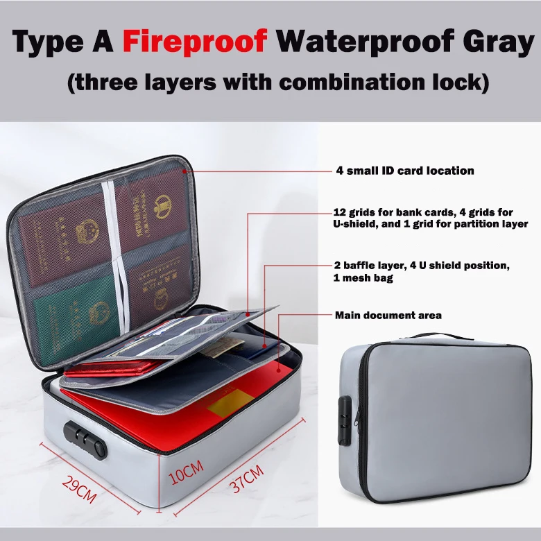 Cheap Oxford cloth zipper documents bags fire and water resistant holder organizer safe storage fireproof document bag with lock