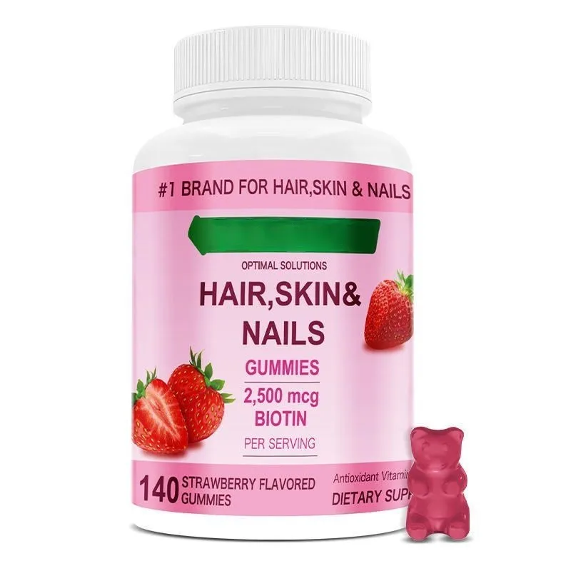 Заводские дешевые витаминные добавки жевательные резинки для волос рост кожи клубника мармеладный веганский биотин коллагеновые