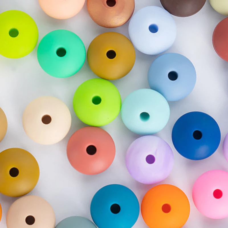Bpa Free Multicolor Non-Toxic Chewable Beads Diy 12mm Flat Silicone Abacus Beads