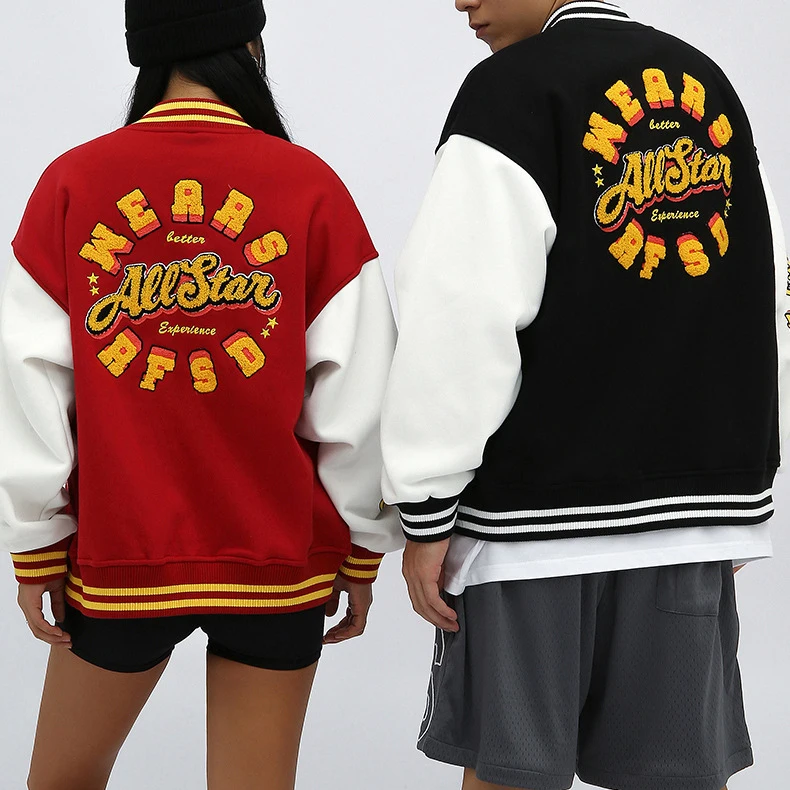 OEM wholesale 100% cotton baseball jacket men full size embroidery bomber vintage baseball jacket custom varsity jackets