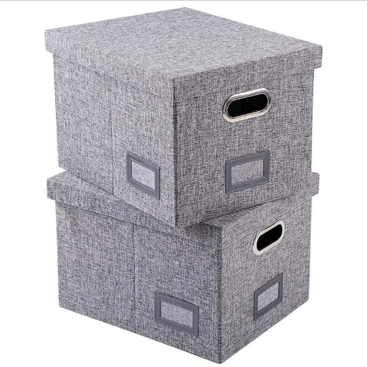 Collapsible Linen Hanging File Storage Organizer Boxes Creative Card Office Desk Organizer