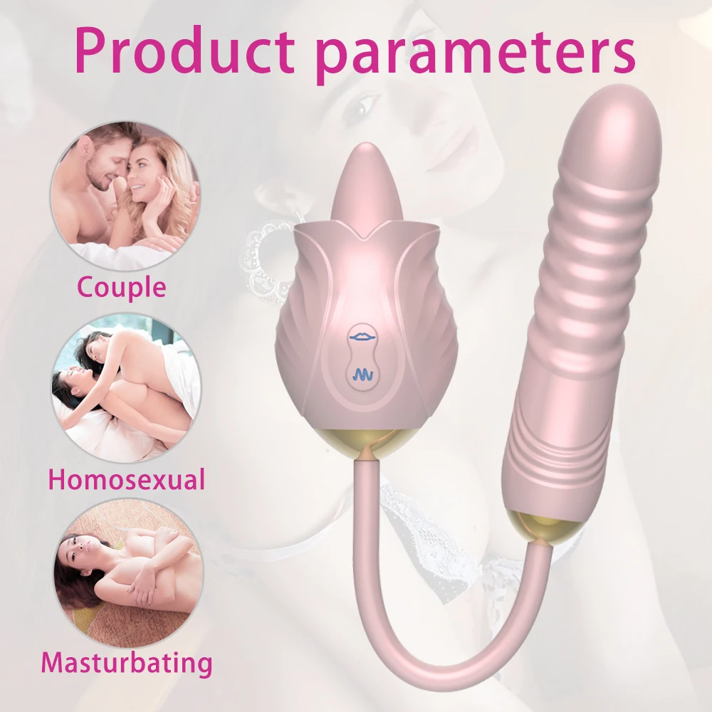 Rose Flower Shape Licking Sucking Toys Thrusting Dildo G spot Vibrator Sex Products Rose 2 In 1 Toys For Women Rose Vibrator