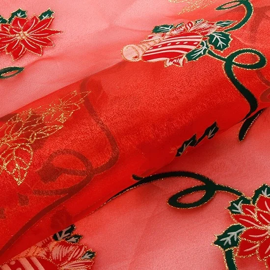 China supplier organza foil glitter metallic print nylon net fabric for christmas celebrate