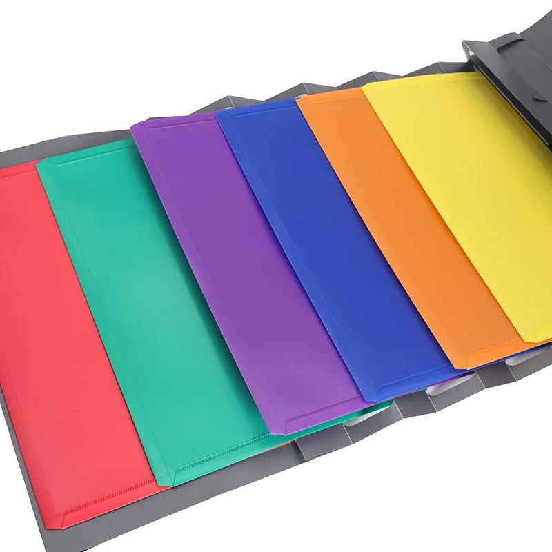 PP plastic hanging wall file organizer 6 pocket expanding folder with elastic band and a clear pocket on the front cover