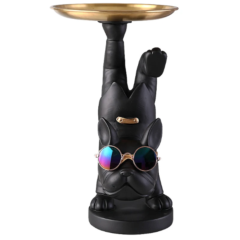 
Yoga Headstand Bulldog Figurines Abstract Multifunction Storeroom Resin Sculptures Animals for Home Decor Crafts With Glasses 