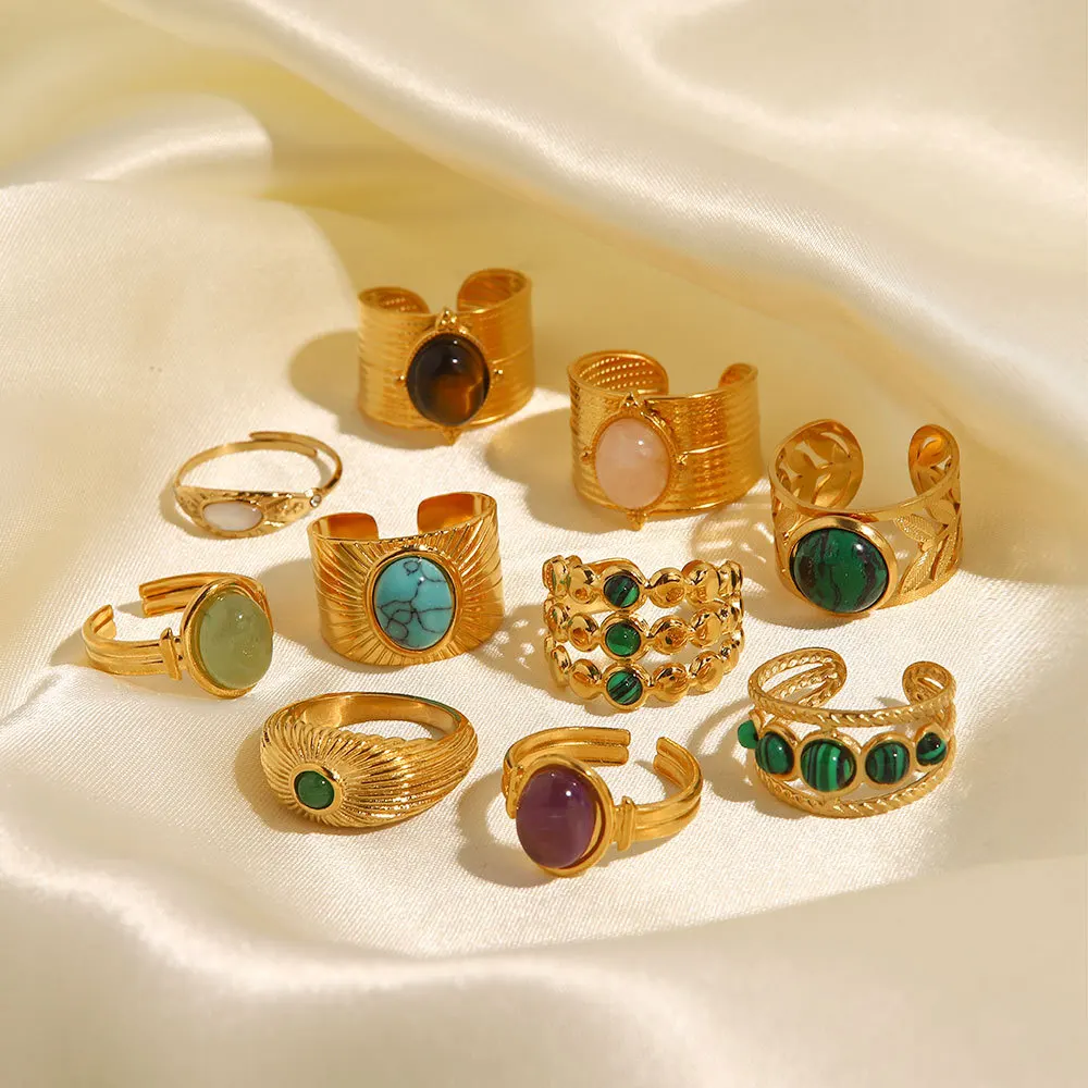Vintage Gemstone Ring Wholesale  Jewelry Stainless Steel 18k Gold Plated Rings Women