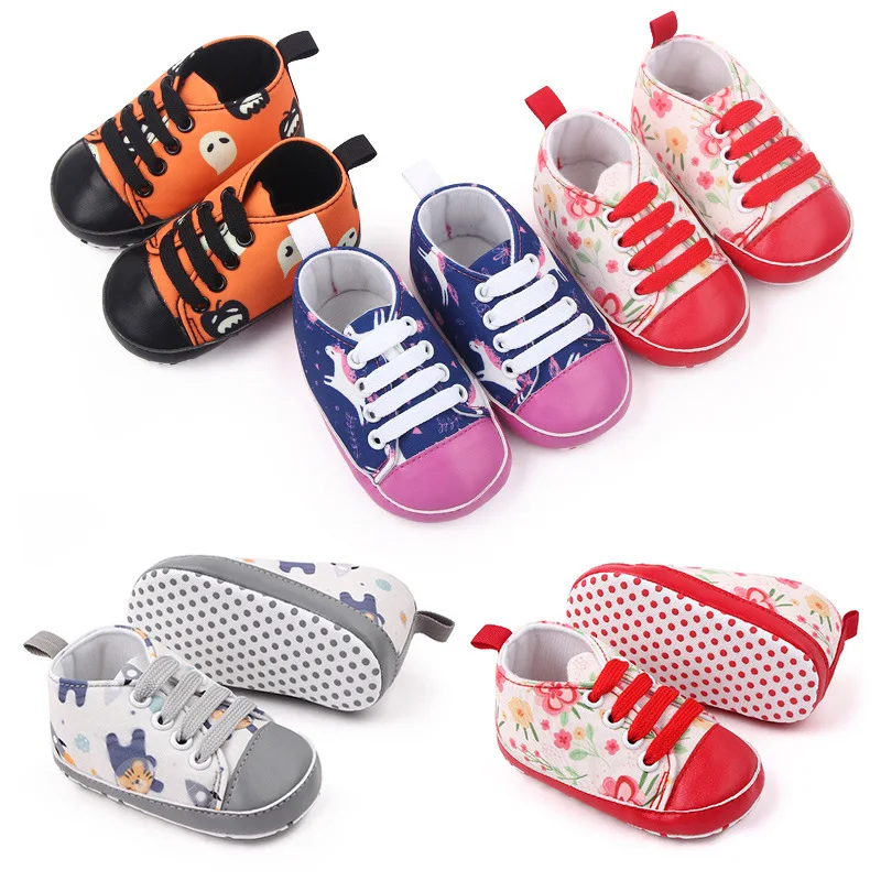 New baby shoes color cartoon baby canvas shoes soft soled walking shoes