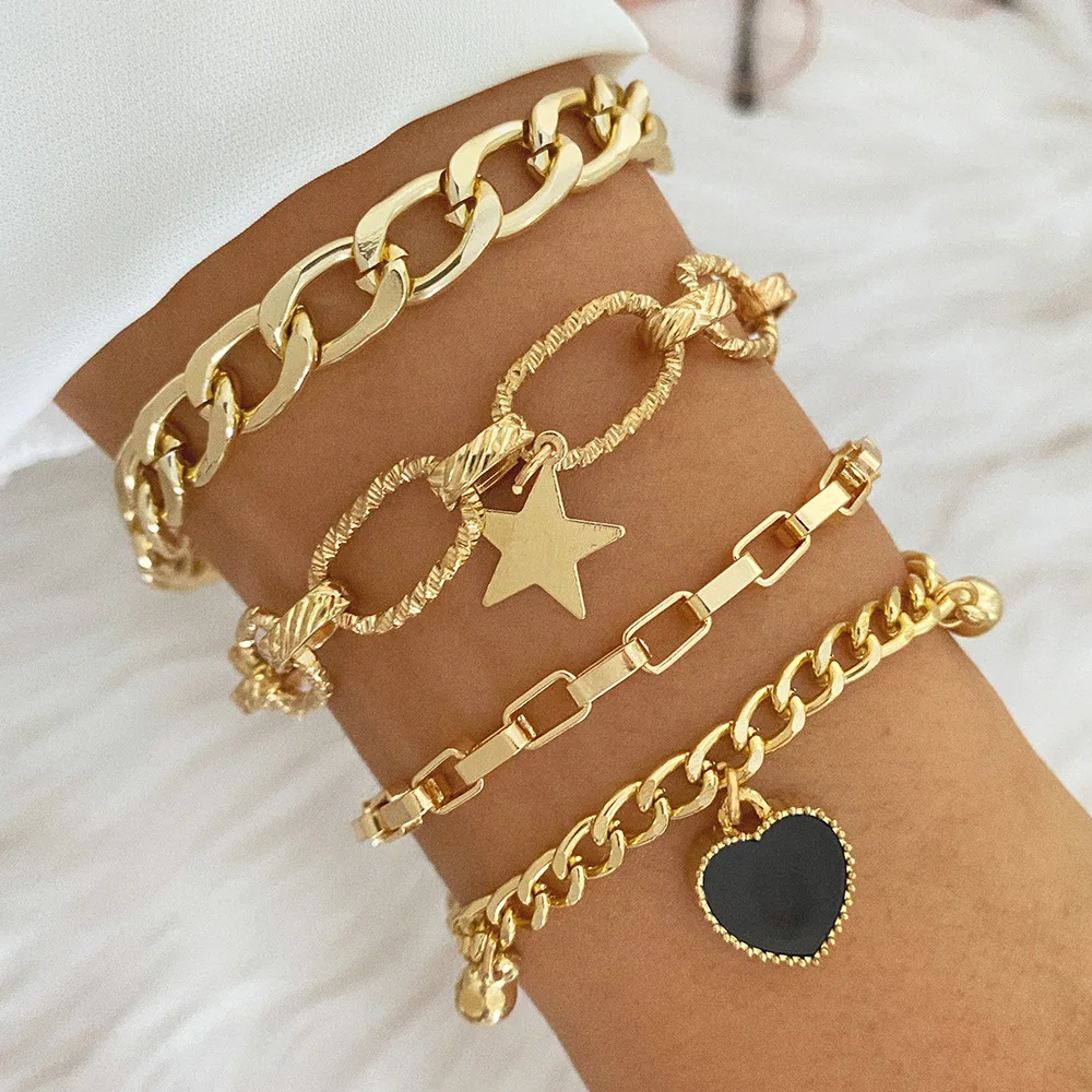 High Quality Charm Chunky Thick Chain Bracelets Set for Women Men Armband Steampunk Boho Snake Couple Bracelet Bangle Jewelry