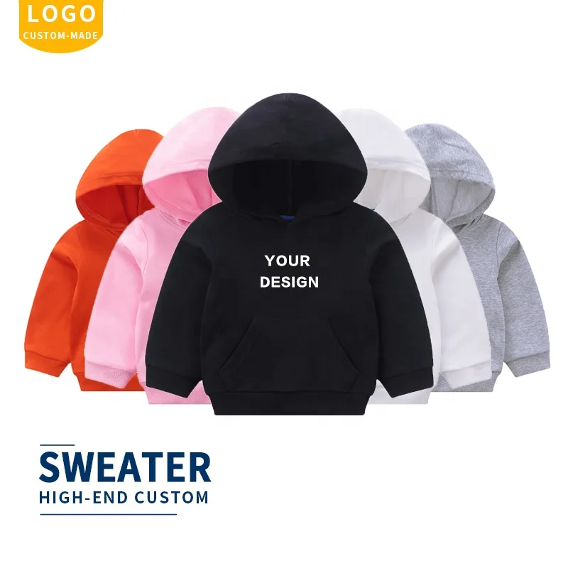 100 cotton High quality Children Pullover Sweatshirts Unisex Solid Color Custom Logo Printing Kids  Hoodies
