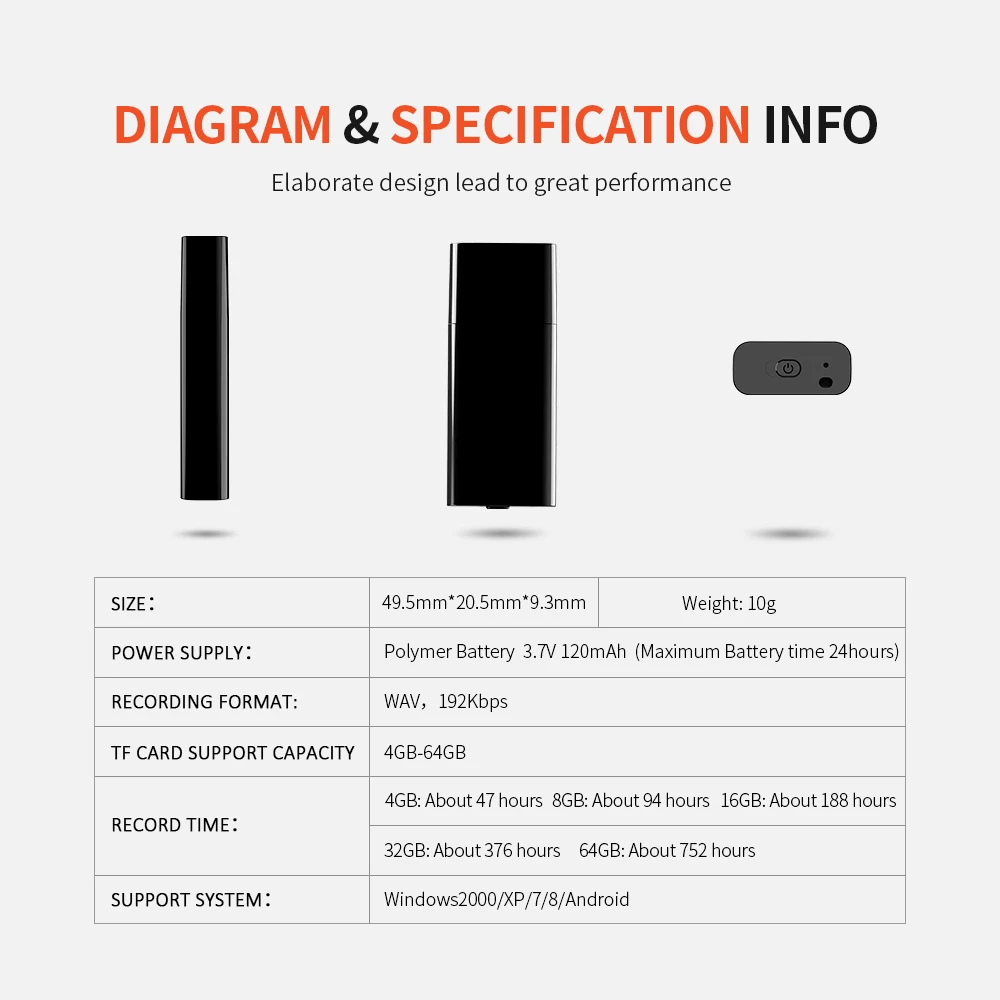 mini usb hidden voice recorder with u disk support TF card