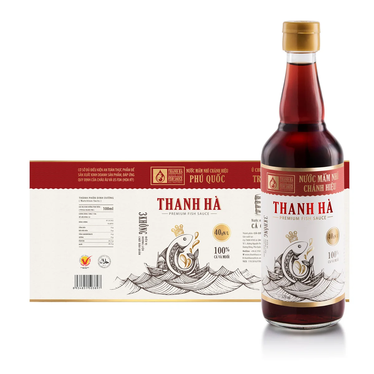 Custom premium gold foil label fish sauce packaging labels digital printing stamping stickers waterproof label for glass bottle