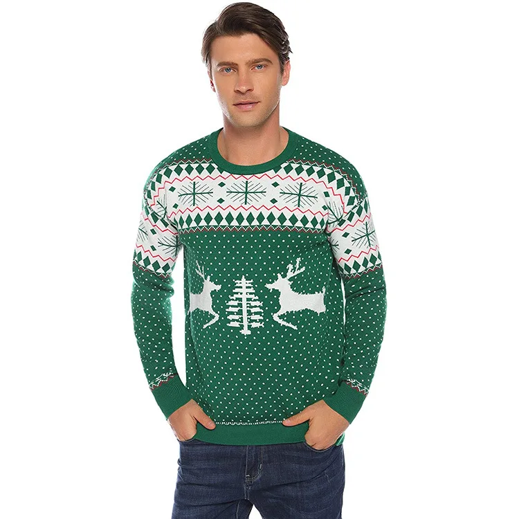 Custom High Quality Knitted Jacquard Ugly Christmas Sweater  Acrylic Couple Family Christmas Sweater