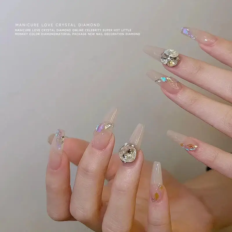 New Manicure Square Diamond Jewelry Super Flash Pointed Bottom Diamond Rose Red Protein Multi-faceted Nail Rhinestones