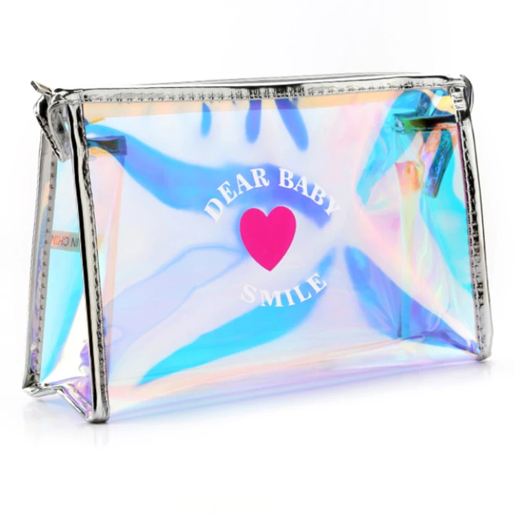 
2020 Clear holographic custom cosmetics bags travel makeup TPU Toiletry Bag 