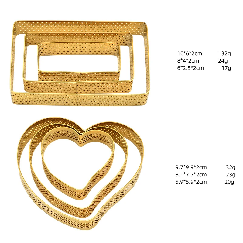 Manjia Heat-Resistant Perforated Cake Mousse Cookie Tools Baking Tool Rings Diy Moulds Gold Cookie Cutters Set of 3pc