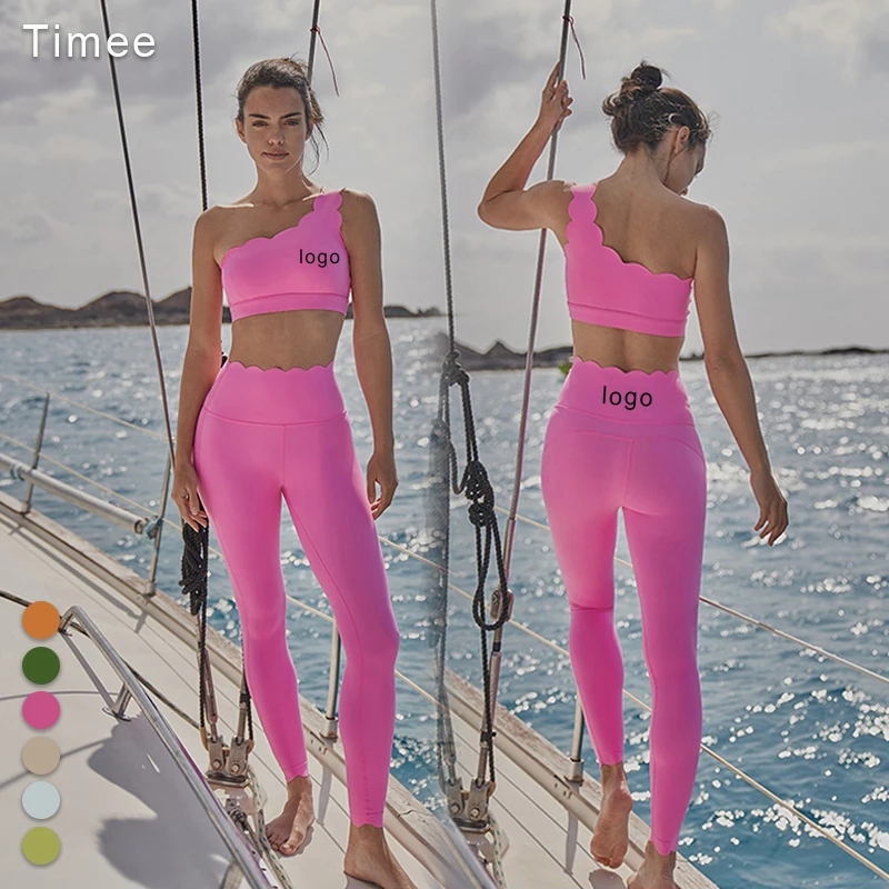 Diagonal Shoulder Lace Silhouette Pilates Training blazer Tight Breathable sports back Yoga bra set