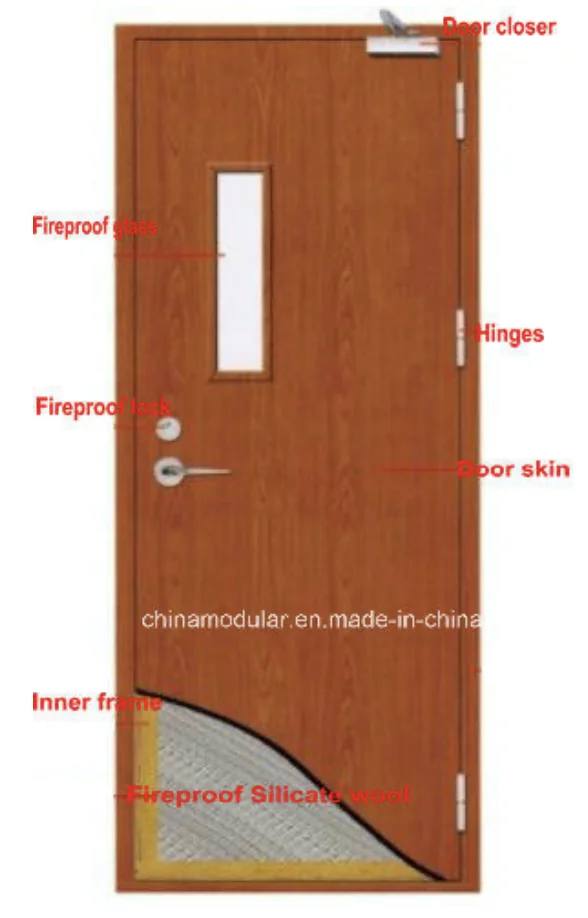 Professional Supply CHAM-FRTD02 Timber Fire Door with View Glass for Entrance