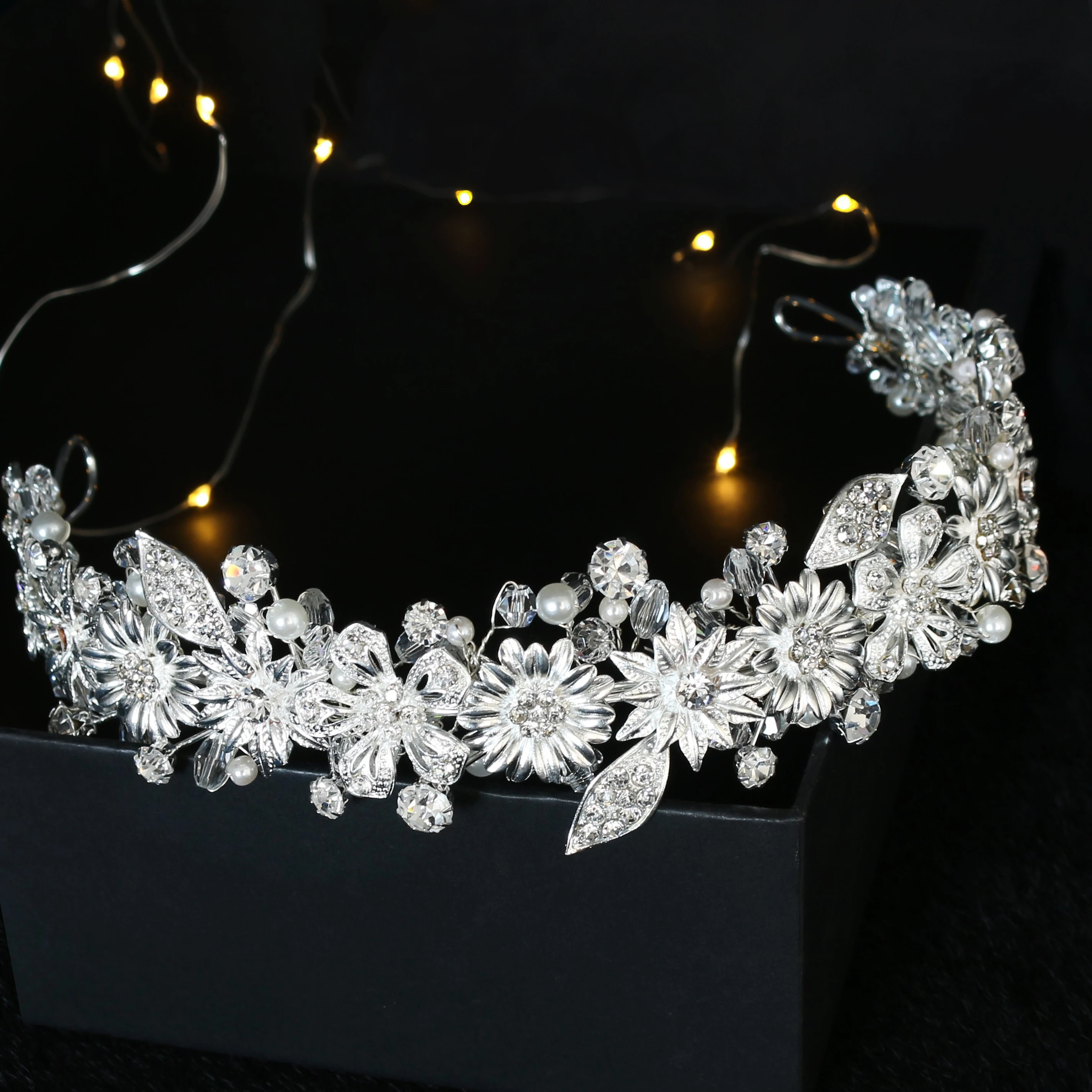 Handmade Sparkling Crystal Rhinestone Wedding Flower Tiara Coroa Headband Bridal Women Hair Accessories