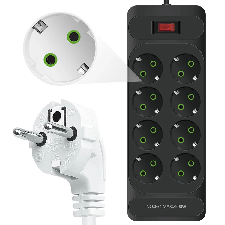 EU Extension Cord Electrical Multi Wall Plug Adapter Surge Protect