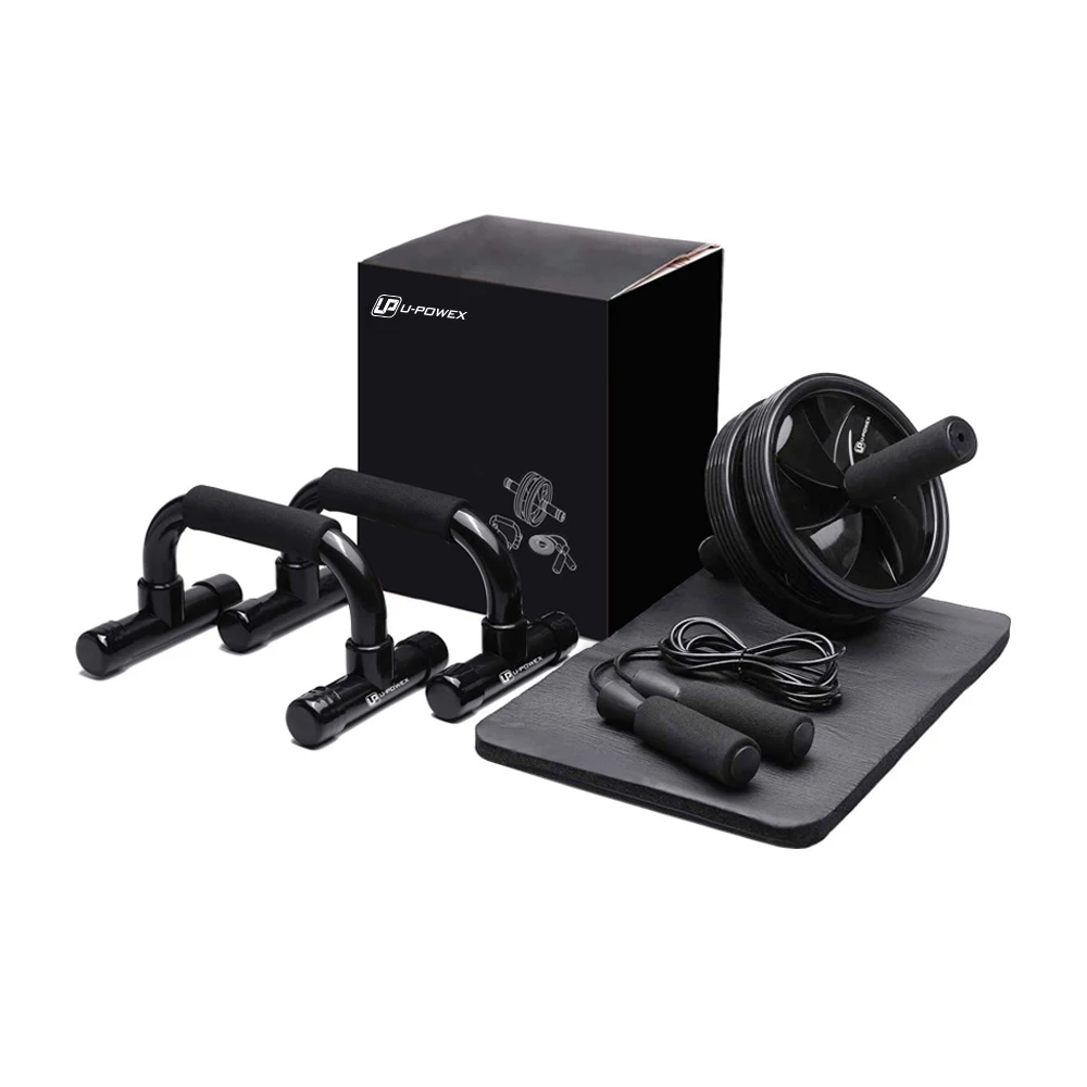 4-in-1 AB Wheel Roller Kit AB Roller with Push-Up Bar, Jump Rope and knee mat - Perfect Ab abdominal wheel roller set