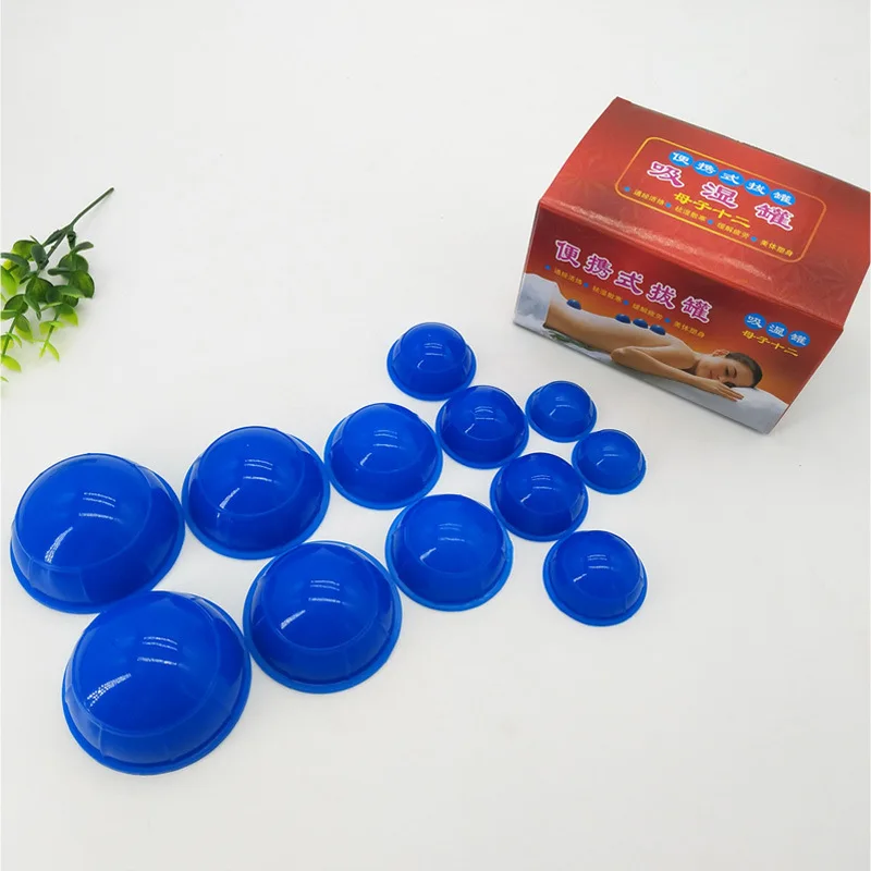 12Pcs Set Strong Suction Vacuum Cupping Cup Kit Anti Cellulite Back Full Body Massager Chinese Therapy Silicone Cans Jars Tools
