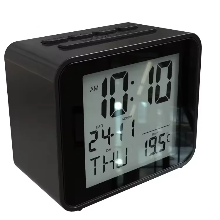 Youton Digital Table Clock Backlight High Accuracy Alarm Clock for Kids with White Electronic LCD Display Square Radio Speaker
