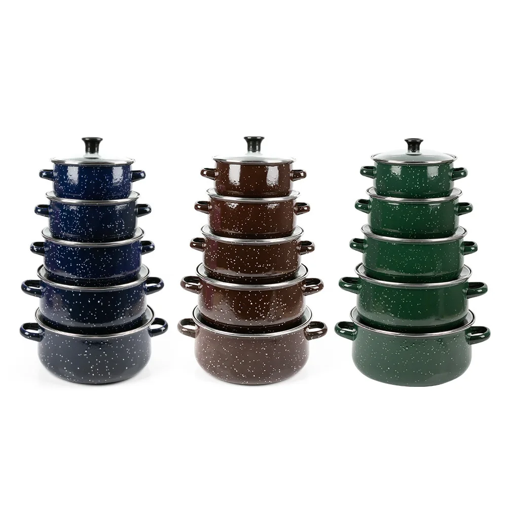 Best Selling Green/black/blue/coffee Dot Design 16-24cm 5pcs Set Enamel Casserole Cooking Casserole Set