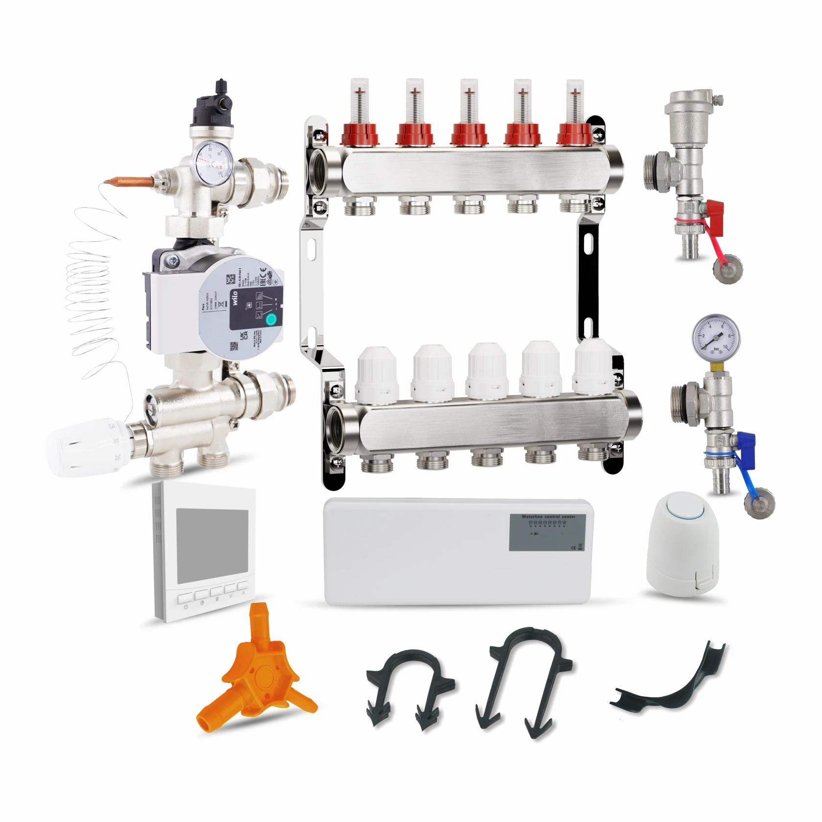 ZHONGLIANG Brass hydronic underfloor heating nickel coated stainless steel manifold pump pack