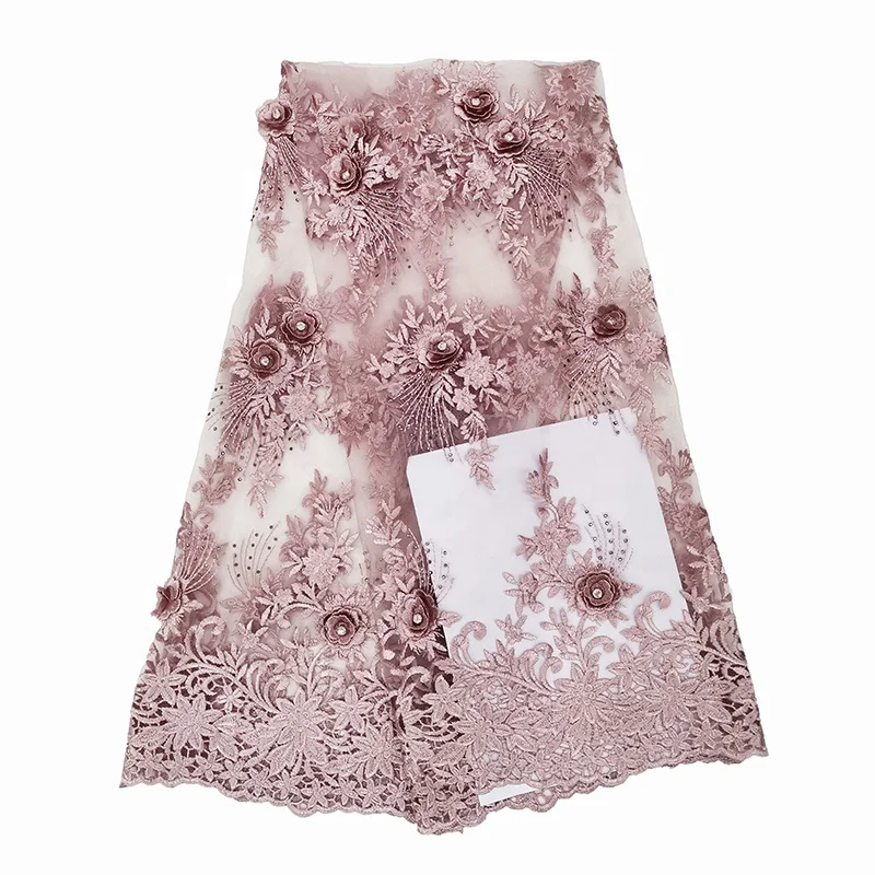 luxury materials high quality gold french 3d flower lace embroidered  fabric