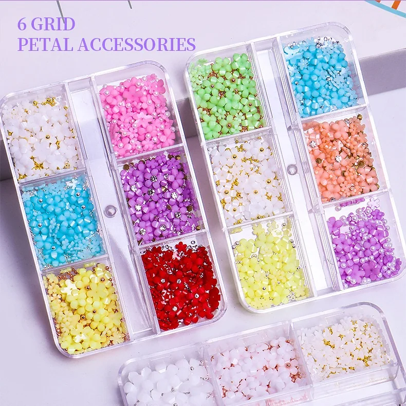 3D Ornament Resin Five Petals Candy Color Mix Diamond Pearl Nail Charms Accessories Kit Nail Art Decoration Flower Decals