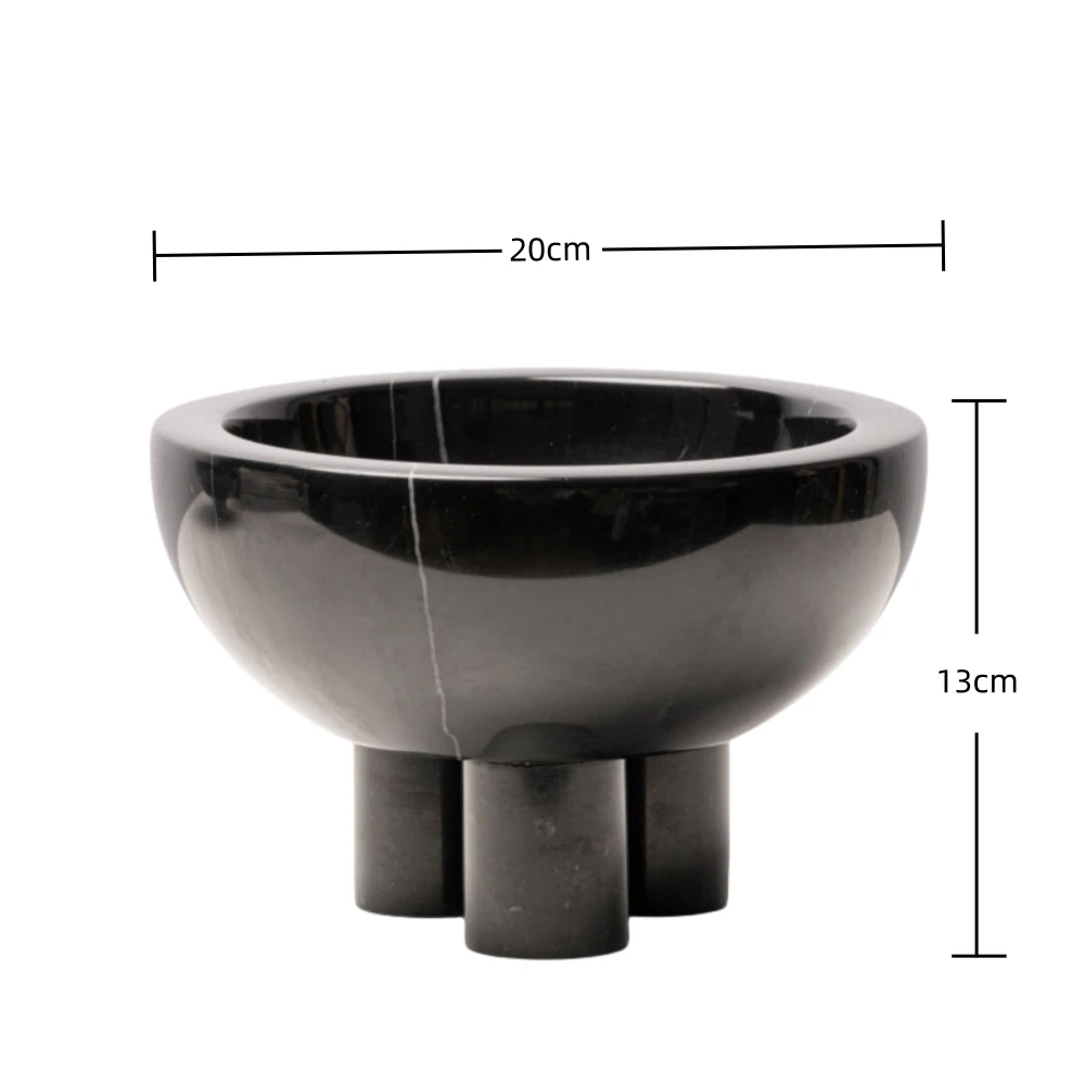 NANWEI Home Decor Black Marble High Foot Fruit Basin Storage Tray with Three Legs