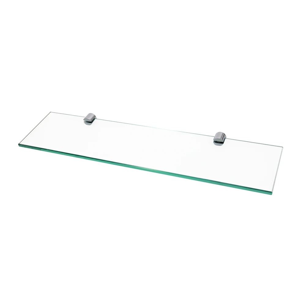 High Quality Bathroom Shelf Set OEM Glass Shelf with Rectangle Tempered Glass and Polished Chrome Bracket Wall Mount