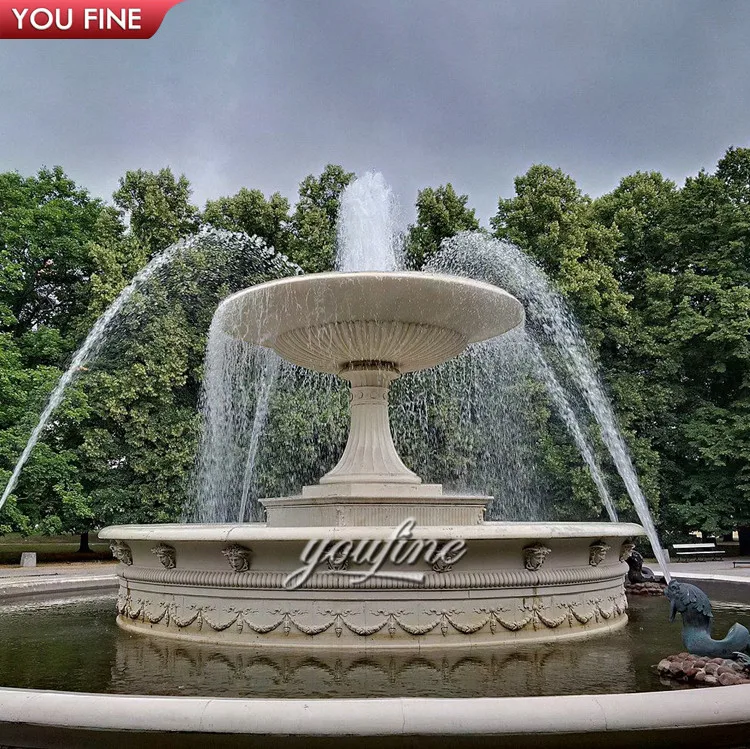 Outdoor Park Hand Carved Large Marble Fountain with Bronze Fish Sculpture