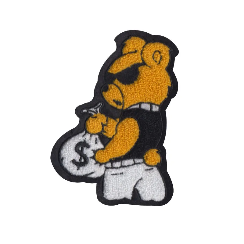 wholesale popular custom logo cute cartoon clothing sew on embroideried bear animals chenille 100% embroidery patches for dress