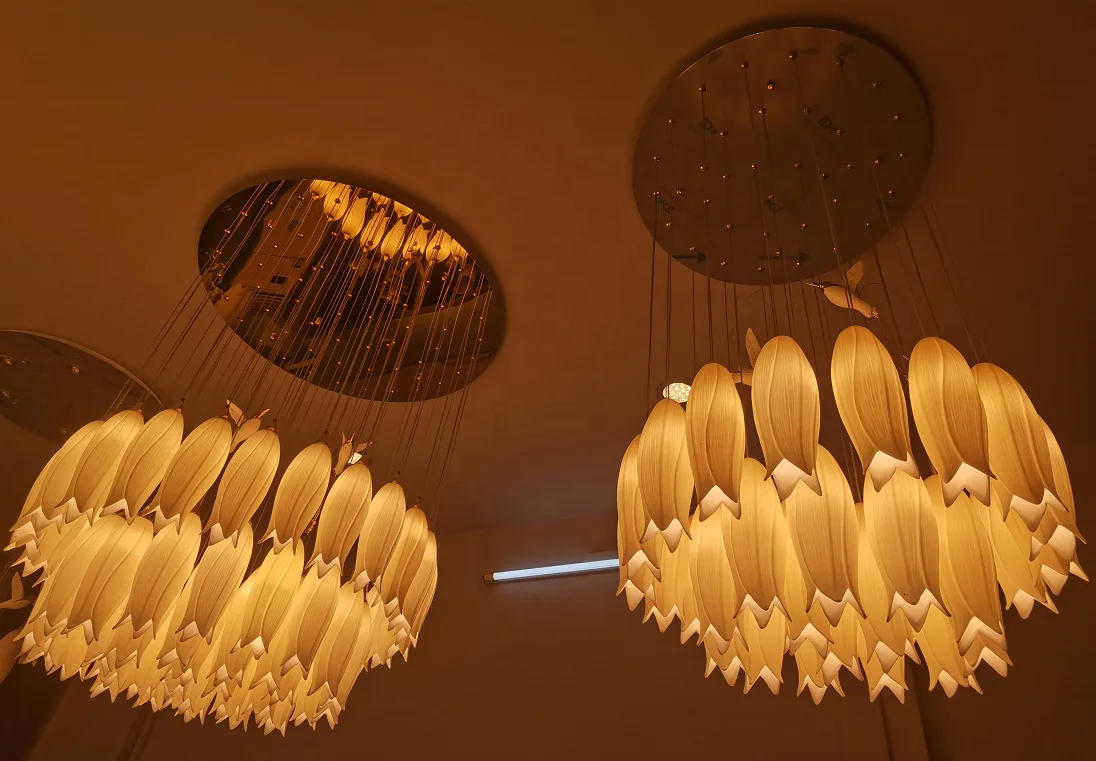HITECDAD  Led Chandelier High Quality Art Glass Luxury Ceramic Handmade Flower Pendant Lamp for Dining Room and Shops