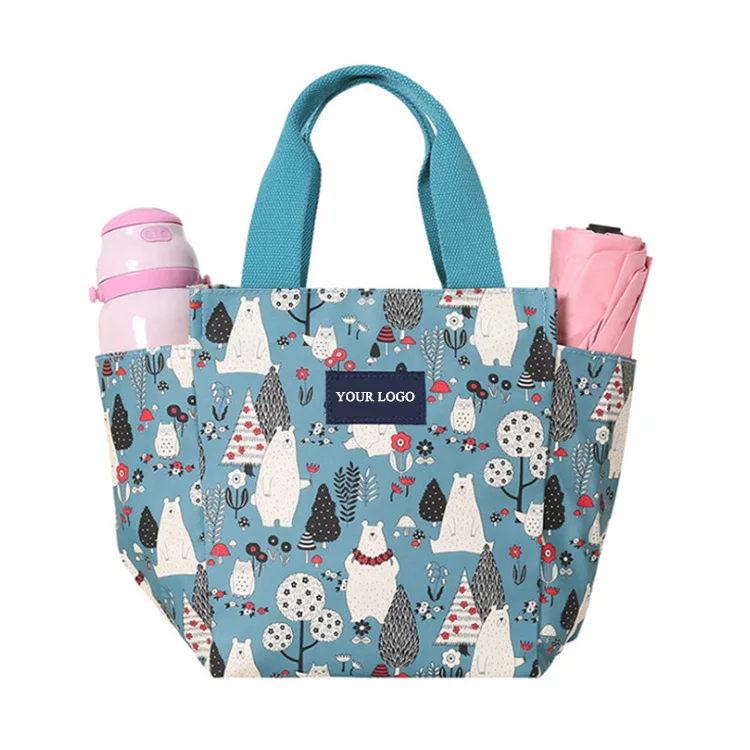 
March Expo Factory Wholesale Custom Logo Printed Pattern Canvas Tote Insulated Lunch Bag for School Kids 