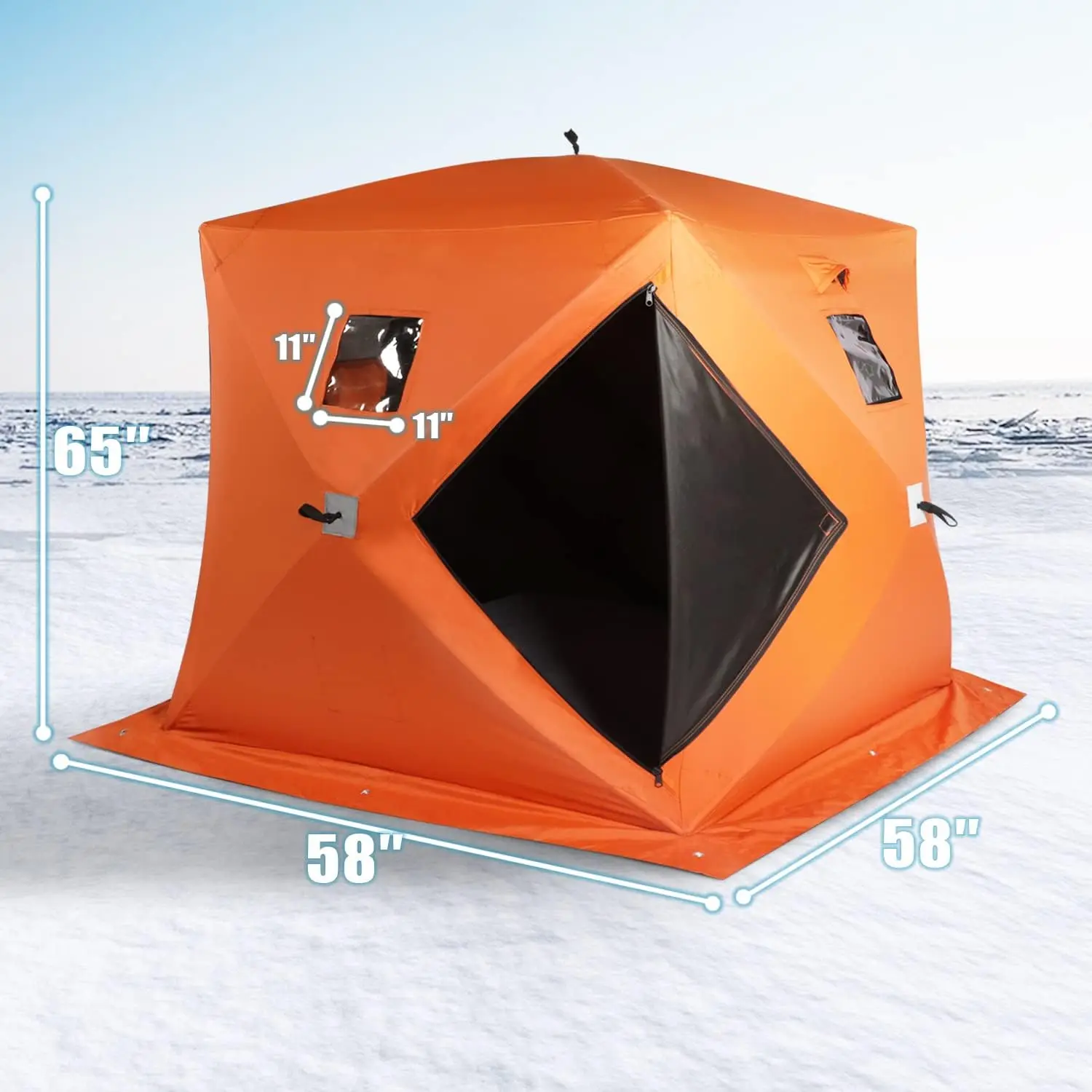 Ice Fishing Shelter Tent 2-3 Person Pop Up Portable Insulated Ice Shanty Zippered Door 300D Oxford Waterproof Fabric