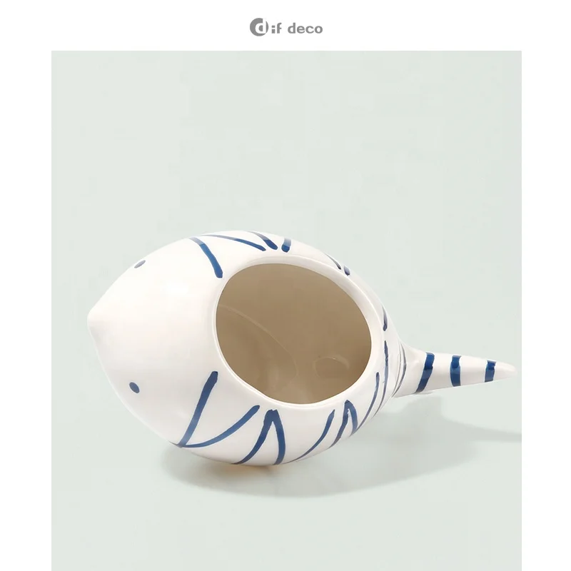 Novelty Fish Shape Ceramic Eco-friendly Flower Planter Pot For Home Ornaments