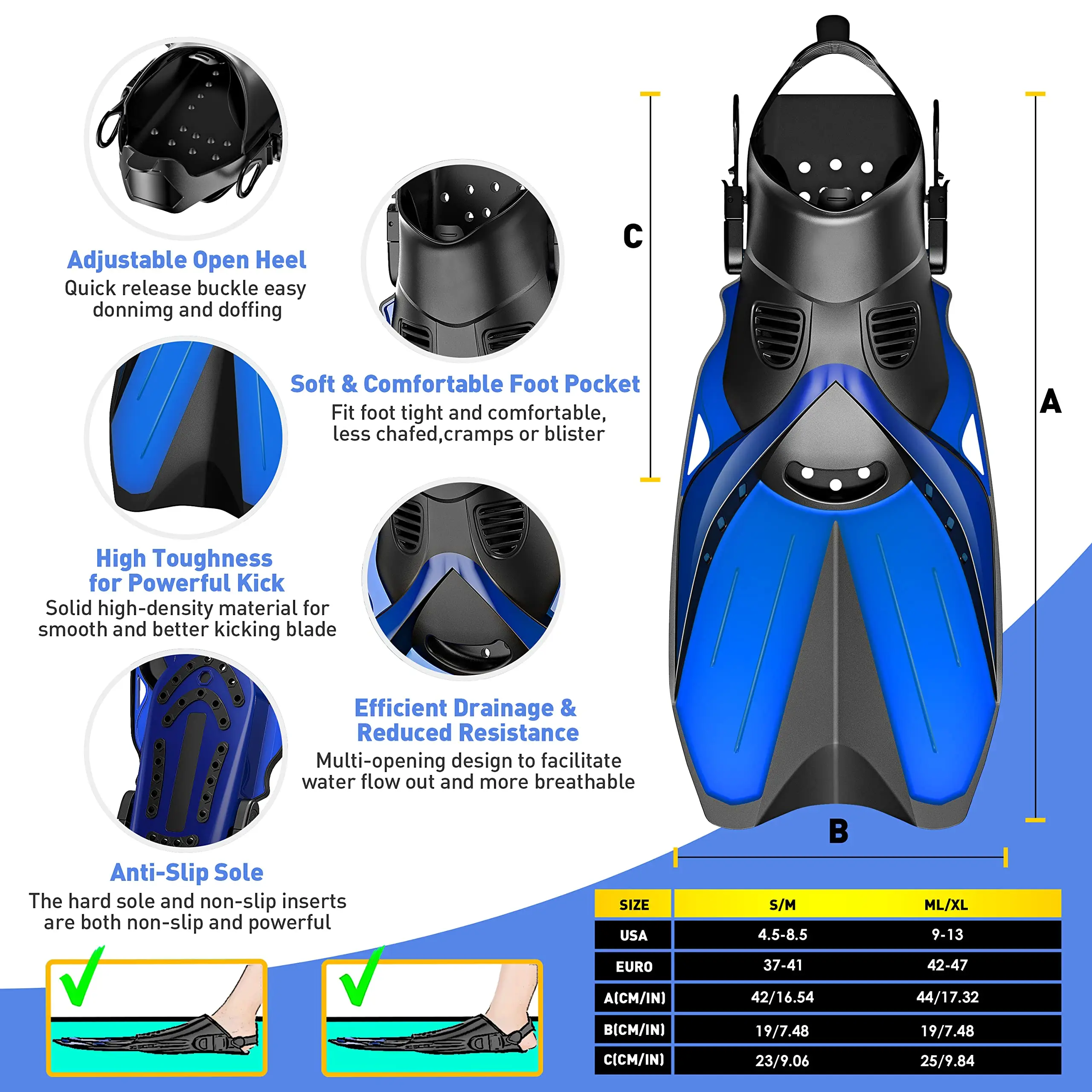 SKTIC Panoramic View Anti-Fog Anti-Leak Snorkel Mask Fins Adults Snorkel Set With Flippers For Swimming, Snorkeling, Free Diving