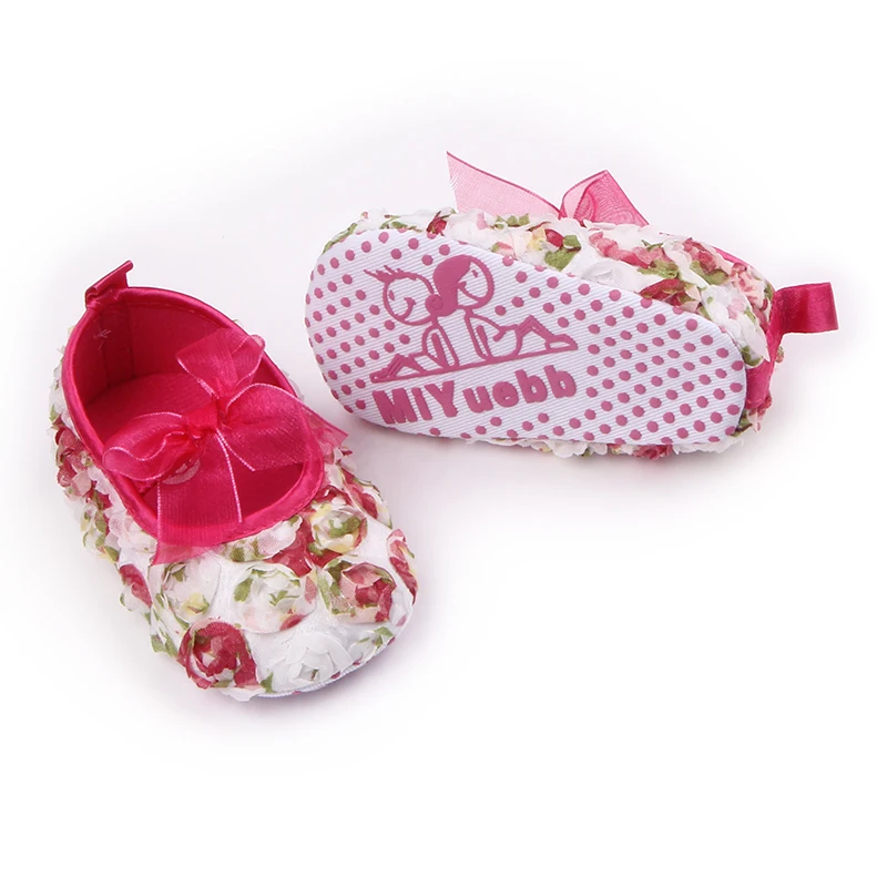 Colorful Rose Soft Butterfly-knot Baby Girl Crib Shoes