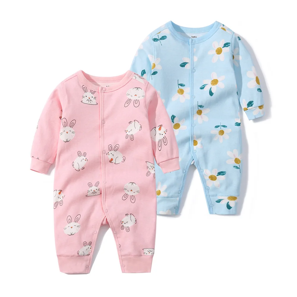 Wholesale High Quality Long Sleeve Printed Front Buttoned Crotch Neutral Winter Baby Clothes Newborn Jumpsuits Rompers